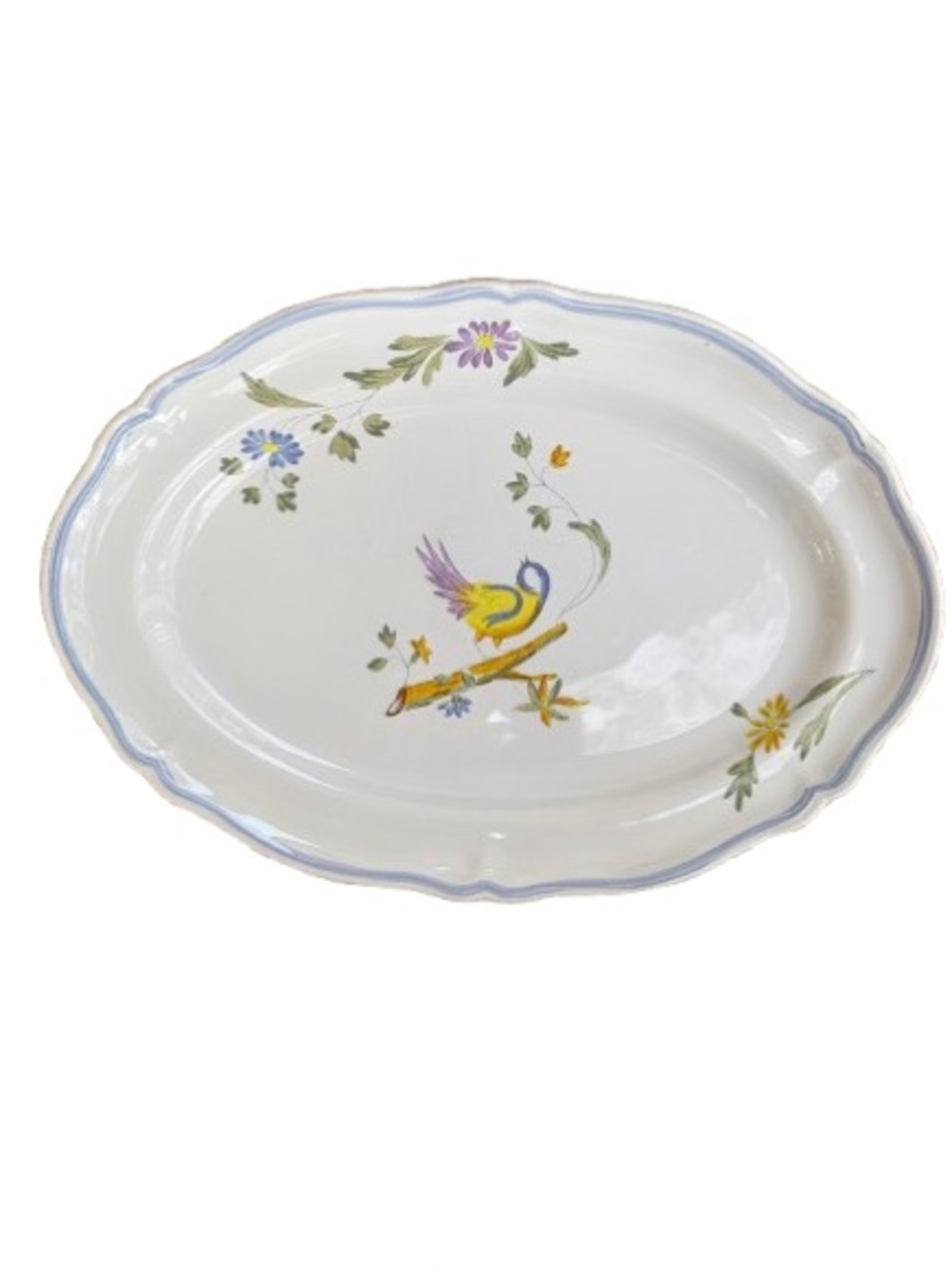 Vintage Longchamp France PEROUGES 14” Oval Serving Platter Bird Floral Faience